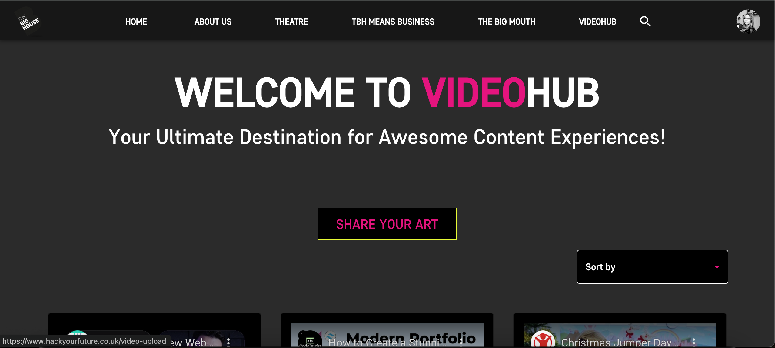 videoHub main page